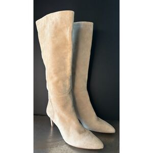 Sam Edelman Knee High Boots 9.5 Pointed Toe Tall Boho Casual Classic Suede Cream